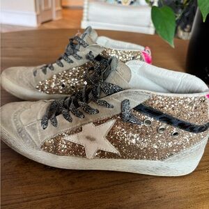 Golden Goose Mid Star Sneakers in Gold Glitter